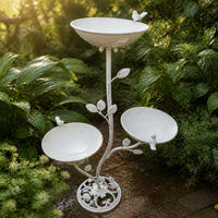 Outdoor Cast Iron Bird Feeder with 3 Trays and Pedestal for Garden Patio Decor