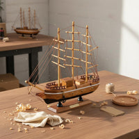 Handmade Wooden Sailboat Ornament Creative Gift DIY Cash Holder Boat Three-Mast Ship Model for Desktop, Living Room, Office