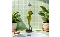 Showering Frog Statue Creative Design Bathing Frog Sculpture House Decoration Handmade Craft for Desktop, Garden