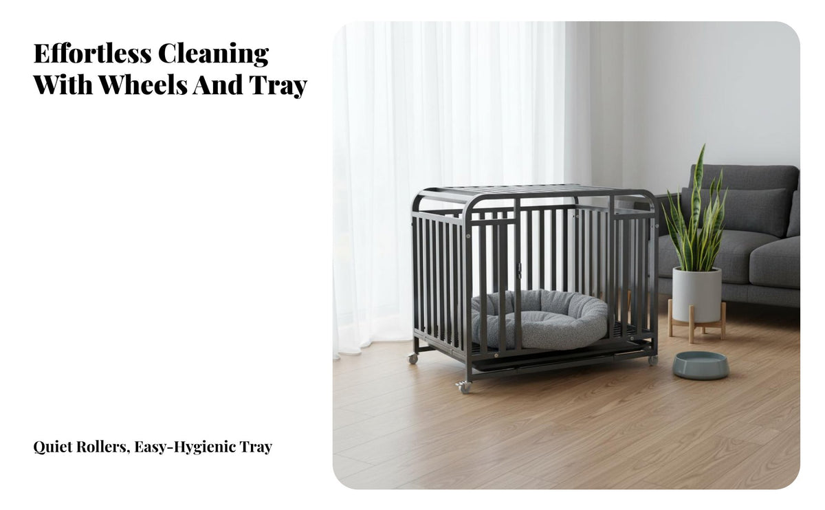 Easy to Clean Heavy Duty Dog Kennel Locking Casters Heavy Duty Dog Crate Escape Proof Metal Pet Crate with Tray Rust-Resistant