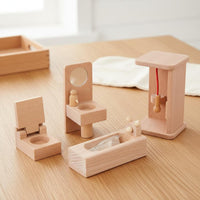 Wooden Dollhouse Furniture Set Child Safe Wooden Doll Furniture Dollhouse Room Playset Long-Lasting Sleek Finish for Children