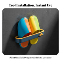 Drilltool-Less Installation Adhesive Slipper Rack No Drilling Required Adhesive Slipper Holder Cumulus Shape Shoe Storage Contrast Color Design for Renters, Homeowners, Students, Bathroom, Entryway, Small Areas, Dorm Room