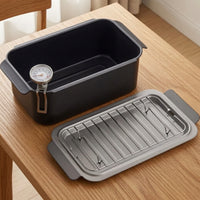 Rectangular Frying Pot Even Heating Deep Fryer Pot with Thermometer Cookware for Home Cooks, Apartment Cooking