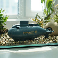 Plastic Mini RC Submarine Dark Blue Wirelessly Operated-Controlled Submarine Toy Battery Powered Diving