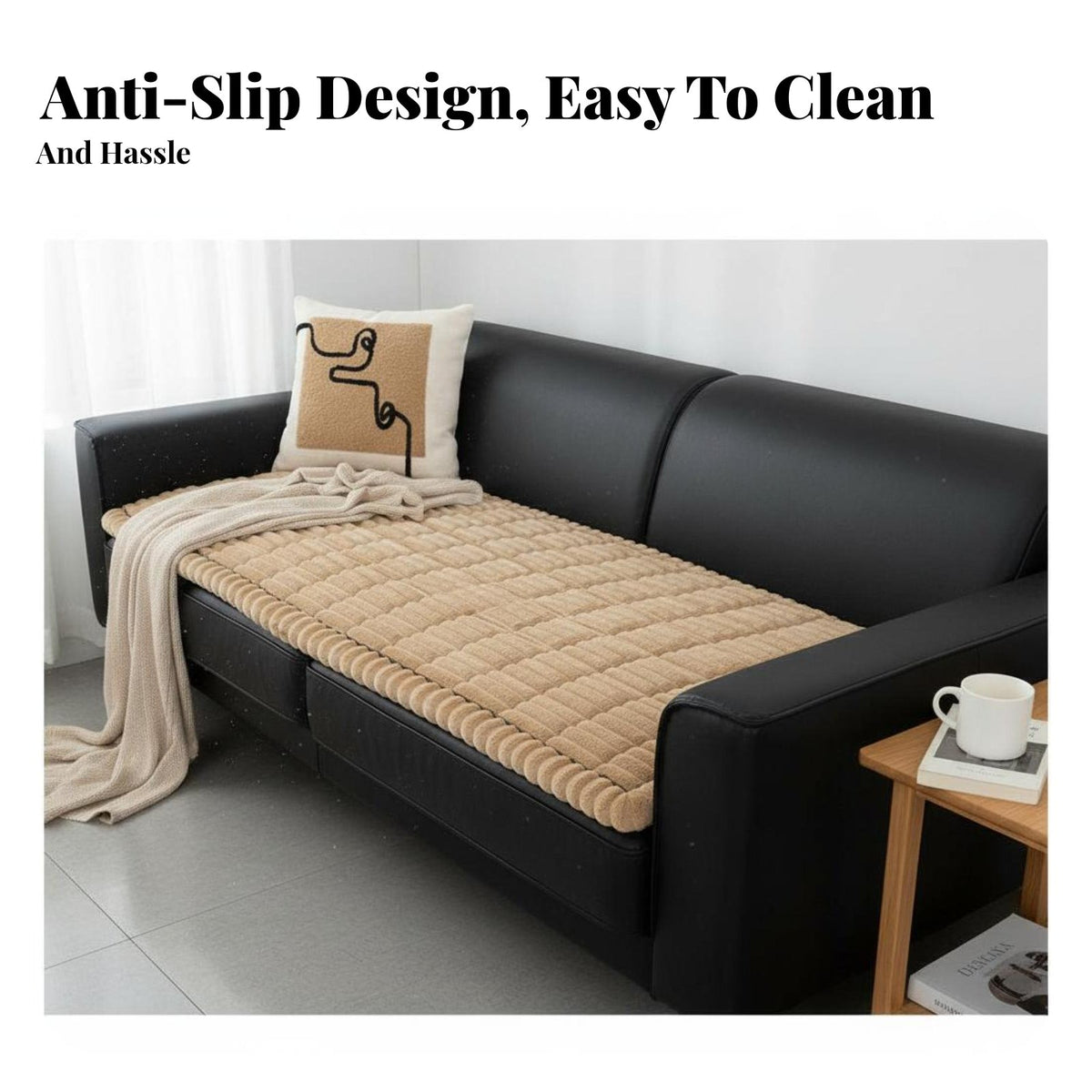 Thick Material Fluffy Single-Piece Sofa Mat Non-Slip Backing Seat Cushion Machine Washable Couch Protector Skin-Friendly for Homeowners, Families, Pet Owners, Winter, Living Room, Bay Window, Office