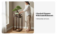 Chinese Design Oriental Flower Pedestal Zen Aesthetic Plant Stand Floor-Standing Home Furnishing Solid Wood Construction for Collectors, Living Room, Balcony, Entryway, Office