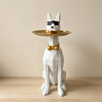 Doberman Sculpture with Tray Cute Doberman Statue Large Animal Decor for Living Room