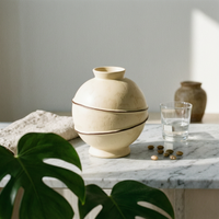 Bulb Vase Flared Neck Footed Vase Cream Finish