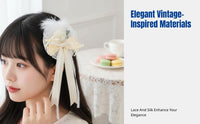Sweet Ballet Vintage Headband, Milk Yellow Silk, Feather Mini Hat, Lace Side Barrette for Children