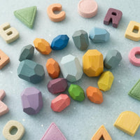 16 Pieces Wooden Stacking Stones Faceted Stacking Stones Open Ended Play