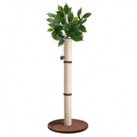 Artificial Leaves Feline Scratching Post Hanging Ball Toy Sisal Scratching Post Beige Trunk Tree Feline Scratcher Round Base