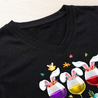Easter V-Shaped Neckline T-Shirt Festive Design women's Easter T-Shirt Fun Prints V-Shaped Neckline Bunny Graphic Tee for Adults, Girlfriend