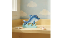 Wooden Dolphin Ornament with Wave Base Blue Dolphin Figurine with Wave Base Nautical Tabletop Decor Marine for Shelf