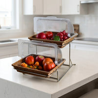 Tiered Display Stand, 2 Layer Imitation Rattan Perfume Organiser with Flip Lid, 32x26x6.5cm Food Display Rack