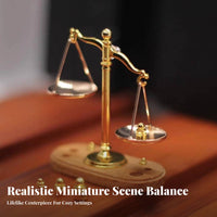 Realistic Design Miniature Balance Scale Metal Construction 1:12 Scale Weighing Model Wooden Base Toy Accessory Gold Finish for Collectors, Hobbyists, Kids, Miniature Scene, Office