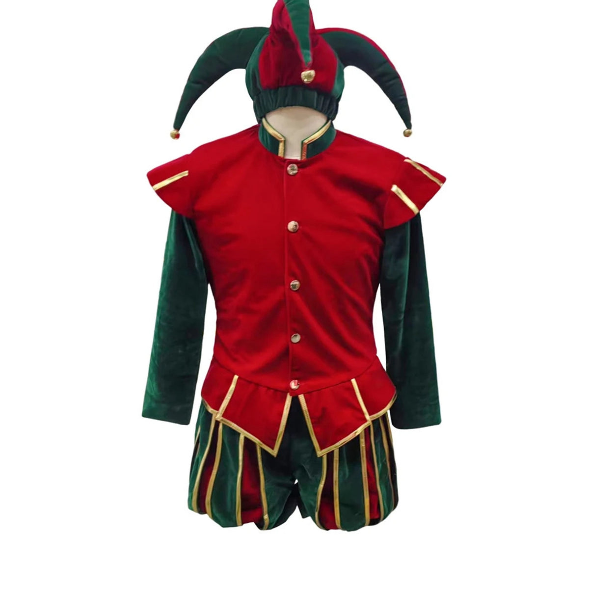 Court jesters Costume with hat Medieval Court Fool Costume Striped Apparel for Cosplay, Stage Performances