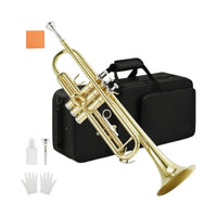 Gold Lacquered Trumpet with Cleaning Kit Three-Valve Trumpet with Hard Case Long-Lasting Brass Instrument Portable for Beginners, Practice