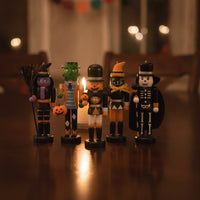 5 Pieces Halloween Nutcrackers Miniature Nutcracker Figure with Round Base Tabletop Wooden Figure for Decorators, Collectors