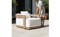Weather-Resistant Teak Wood Sofa Set Luxury Look Teak Outdoor Sofa Easy to Clean Modern Garden Loveseat Set for Designers, Hotels, Villa, Terrace