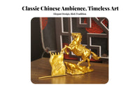 Sand Gold Finish Chinese Astrological Horse Figurine Good Fortune Charm Golden Horse Statue Feng Shui Decor for Business Owners, Desk