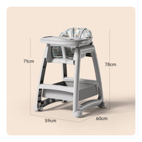 Multi-Functional Baby Dining Chair with Tray Anti-Tip Design Toddler High Chair with Wheels Easy to Clean Infant Feeding Seat with Storage for Restaurants