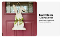 Easter Bunny Door Hanger Vintage Influenced Farmhouse Easter Decoration Artificial Greenery Rustic Bunny Wall Decor for Homeowners, Families, Entryway