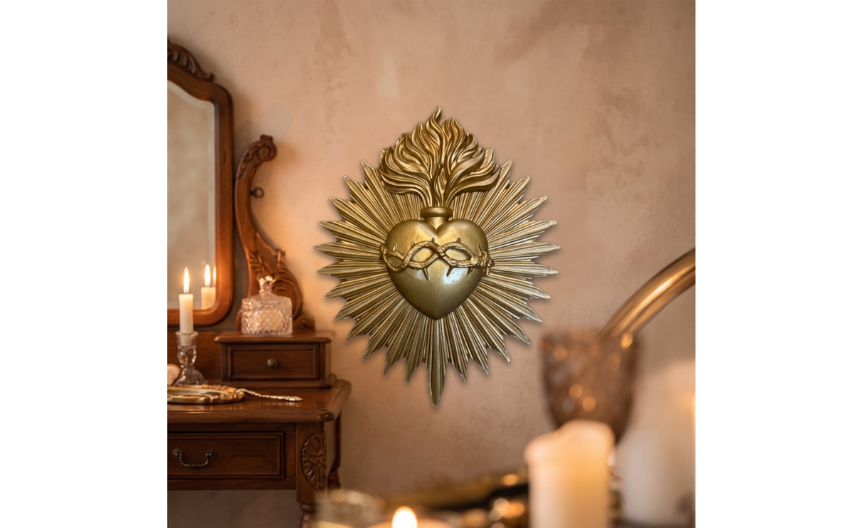Sacred Wall-Hanging-Heart Plaque Religious Sacred Wall Hanging Sculpture Glowing Corona Ornament for Art Collectors, Themed Display