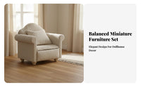 3 Pieces Upholstered 1:12 Scale Couch Set Realistic Design 1/12 Scale Living Room Furniture Includes Pillows Dollhouse Sofa Set Handmade for Hobbyists, Collectors
