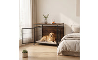 Two-in-onePurpose Dog Crate with Wooden Top Mobile Furniture Style Dog Crate Long-Lasting Secure for Living Room