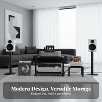 With Rolling Casters High-Fidelity Amplifier Rack Steel and Wood Construction Multi-Tier Amplifier Stand Heavy Duty Adjustable High-Fidelity Equipment Shelf Modern Design for Audiophiles