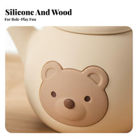 Silicone Toy Tea Set Bear Themed Afternoon Tea Toy Role Playing Fun Pretend Play Animal Teacups for Young Children, Infants, Playroom, Bath Time