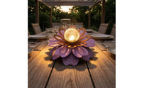 Layered Petals Crackle Glass Flower Light Openwork Metal Waterproof LED Flower Light for Garden, Patio, Porch