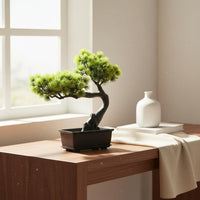 Fake Conifer Bonsai Low Maintenance Fake Conifer Tree Plant Realistic Japanese Decorative Style for Shelf