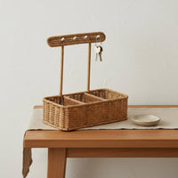 Entryway Tray with Hanging Rack Multi-Functional Imitation Rattan Organizer Rack Easy Access Key Holder Tray for Desktop, Dressing Table, Office