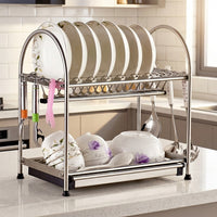 Dish Rack and Dish Drainer with Draining Board, Stainless Steel Draining Rack, Space Saving Kitchen Sink Organizer with Side Utensil Holder