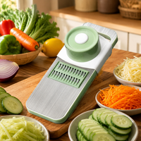 Mandoline Vegetable Slicer, 5-in-1 Vegetable Cutter with Stainless Steel Blades, Precision Grater for Salads & Raw Food Platters, White/Silver