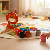 Hand-Eye Coordination Lion Feeding Fine Dexterity Skill Toy Early Education Montessori Color Sorting Set for Toddlers, Preschoolers, Kids 3+