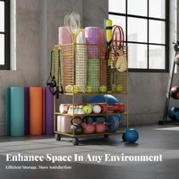 Exercise Mat Storage Rack With Wheels Exercise Mat Holder Stand Rolling Fitness Cart Sturdy Duty Rolling Sports Equipment Cart