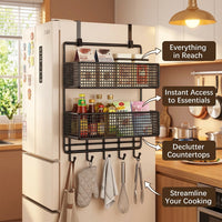 Metal Vegetable Storage Rack for Pantry and Kitchen, Fridge Organizer Side with Hooks, Tiered Wire for Students
