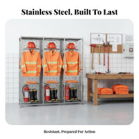 Stainless Steel Firefighter Uniform Stand Quick Access Design Firefighter Turnout Gear Rack Heavy-Duty Construction Double-Sided Emergency Gear Rack