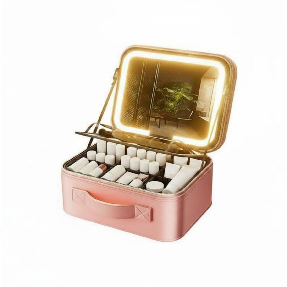 Large Capacity Portable Vanity Case with LED Mirror 3 Light Colors Lighted Makeup Train Case Tap Control Makeup Box with Mirror Luggage Strap for Women, Travel