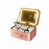 Large Capacity Portable Vanity Case with LED Mirror 3 Light Colors Lighted Makeup Train Case Tap Control Makeup Box with Mirror Luggage Strap for Women, Travel