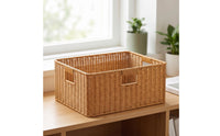Basketweave Storage Basket with Handles Decorative Rectangular Storage Basket for Closet, Pantry