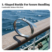 100 Pieces Stainless Steel Cord Tie Rust-Resistant Stainless Steel Zip Tie Angled Buckle Metal Strap