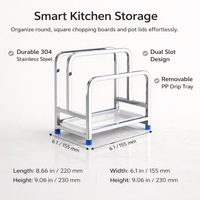 Pan Stand and Pot Lid Organizer for Home Cook, 304 Stainless Steel Cutting Board Holder with Thick Tray Rack