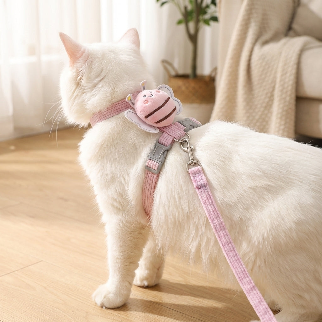 Cat Harness and Leash Set with Bee Decoration, Adjustable Kitten Harness and Leash for Outdoor Pet Walking and Cat Walking