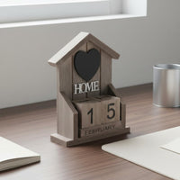 Vintage Look House Shaped Perpetual Calendar Compact Design Wooden Block Calendar Reusable Home Decoration Easy to Read for Desktop