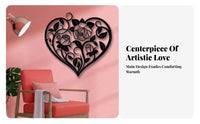 Black Floral Heart Wall Decor Matte Finish for Hotel, Garden, Office