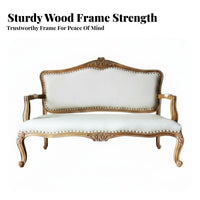 Light Luxury Design Carved Wood Frame Couch European design Carved Frame Couch Washstain-resistant Fabric Loveseat Ornate Carvings for Interior Designers, Photographers, Bavailableique Hotel Owners, Photo Studio, Bedroom, Villa, Den