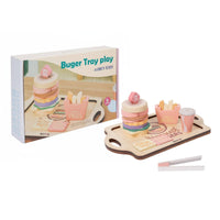 Wooden Hamburger Play Set Fine Motor Skills Quick-Service Meals Toy Set Educational Slice and Stack and Stack Food Toy for Preschool